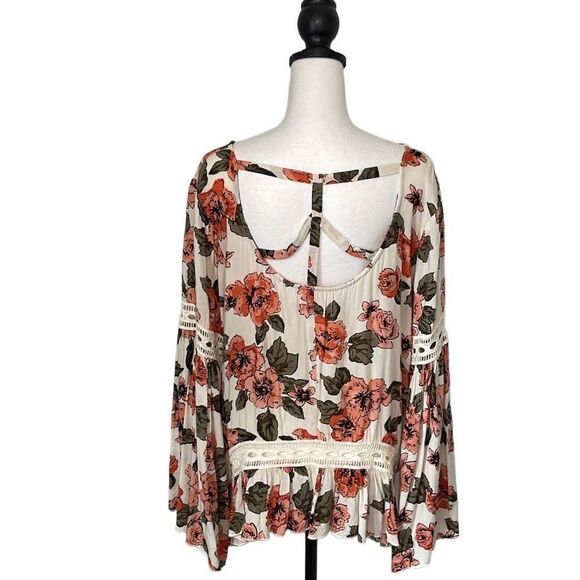 Laurie Felt Floral Drapey‎ Blouse Crochet Size Medium Cream Pink - Picture 4 of 9